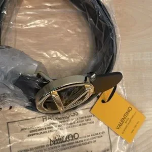 Valentino Bessy V Buckle and Gold Text Logo Leather Belt Valentino By Mario Valentino | Accessories | Valentino Bessy  main image 2